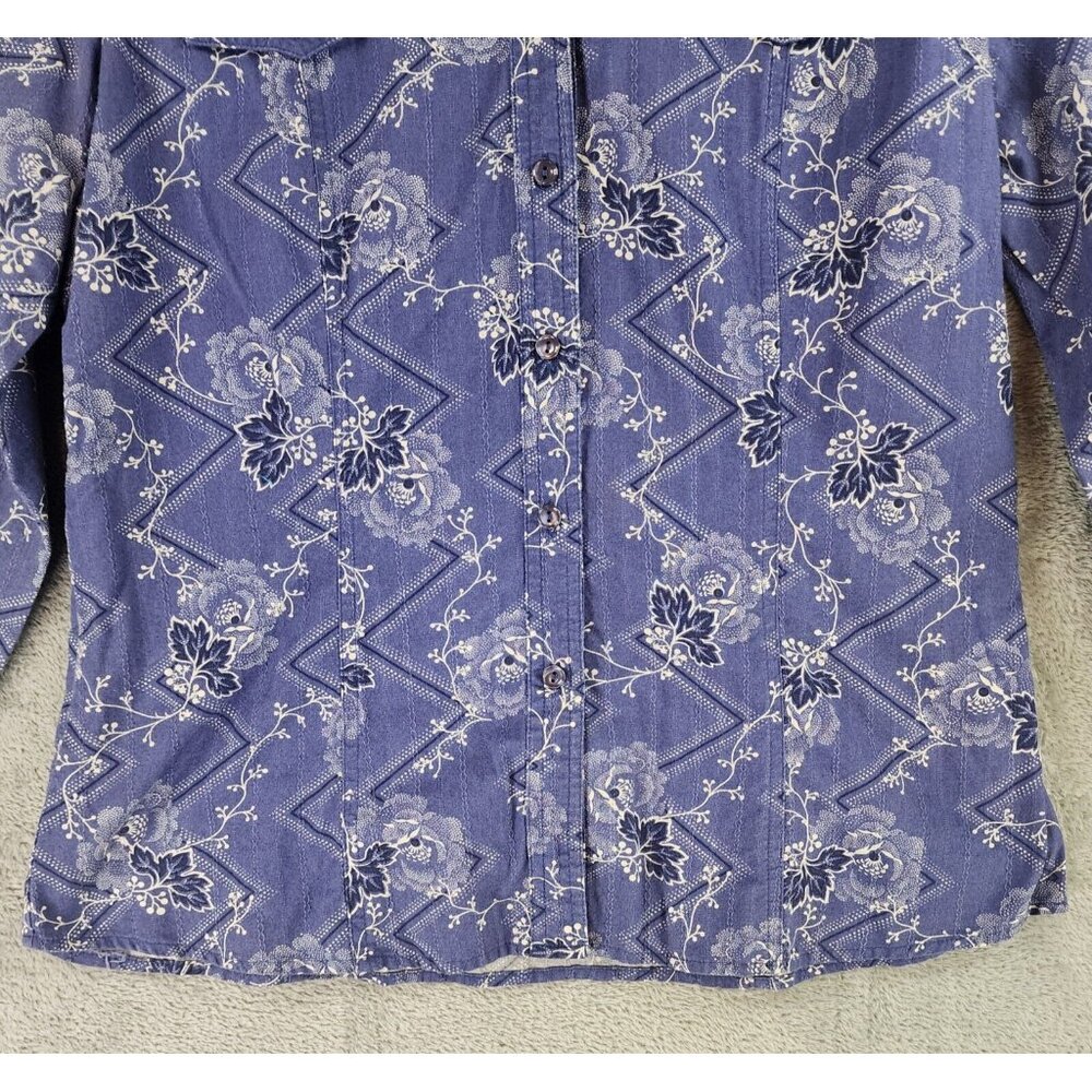 Pendleton Shirt Womens Large Blue Floral Button Up Short Sleeve Vintage Fit - Picture 7 of 9